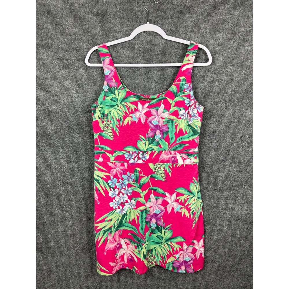 Tommy Bahama Tropical‎ Floral Dress Womens Small Pink Excellent Slub Knit Mini